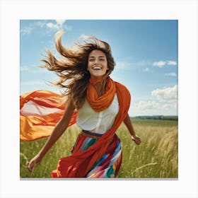 A Youthful Female Exuding Vitality Engaged In Jumping With Unrestrained Joy Sporting Healthy Slim (3) Canvas Print