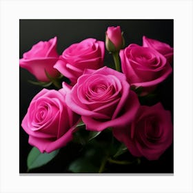 Pink Roses On Black Background 3 Canvas Print