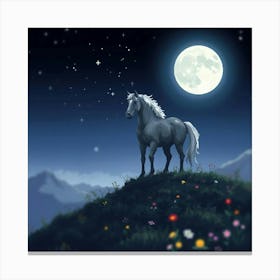 Horse In The Moonlight 35 Canvas Print