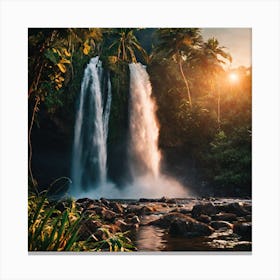 Sunset At The Waterfall Canvas Print