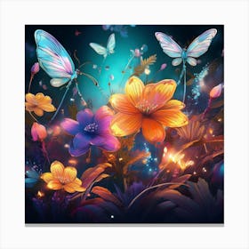 Flowers And Butterflies Canvas Print