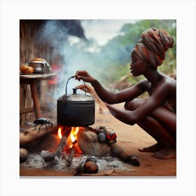 African Woman Cooking 1 Canvas Print