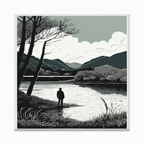 Man Standing By A Lake Canvas Print