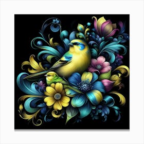 Bird And Flowers Canvas Print