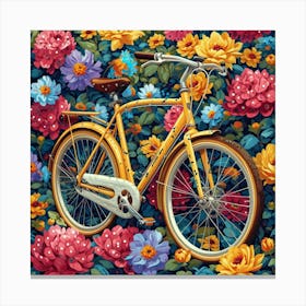 Yellow Bicycle With Flowers Canvas Print