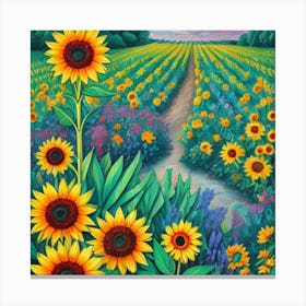Farm Garden With Sunflowers Art Print 4 Canvas Print