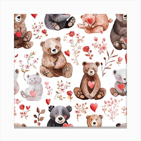 Watercolor Bears Seamless Pattern Canvas Print