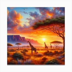 Sunset Giraffes Canvas Print