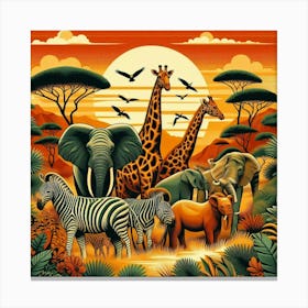 Giraffes And Zebras 1 Canvas Print