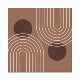 Mid Century Modern Geometric cI in Rustic Brown Mocha Cottage (Rainbow and Sun Abstraction) Canvas Print