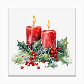 Christmas Candles With Holly 2 Canvas Print