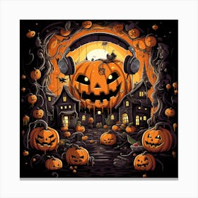 Halloween Pumpkins With Headphones Canvas Print