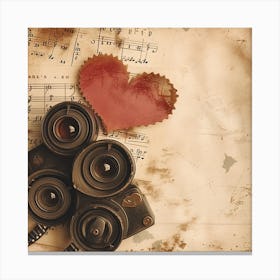 Vintage Camera With Heart On Old Paper Canvas Print