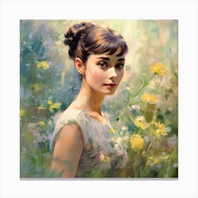 Portrait Of Audrey Hepburn - Monet Style2 Canvas Print