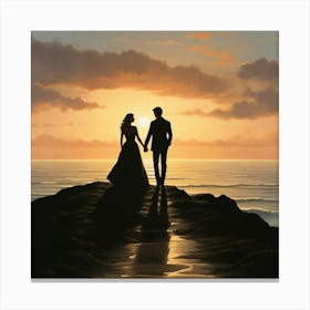 Couple Holding Hands At Sunset art print Canvas Print