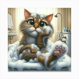 Cat In The Bath 2 Canvas Print