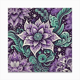 Batik, Purple Floral Pattern 1 Canvas Print