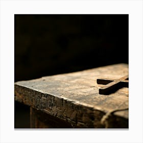 Cross On A Wooden Table Canvas Print