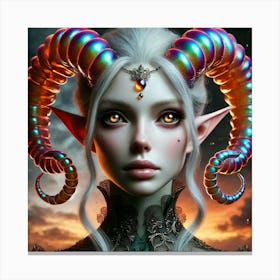 Elven Girl With Horns Canvas Print