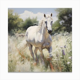 Pristine Purity: White Horse in the Radiant Meadow Canvas Print