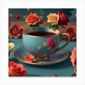 Roses In A Cup Canvas Print