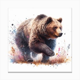 Bear In Motion, Bear Watercolour Art Print Canvas Print