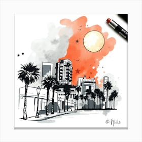 Cityscape Watercolor Painting Canvas Print