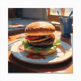 Hamburger On A Plate 71 Canvas Print