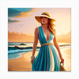 Beautiful Woman On The Beach Canvas Print