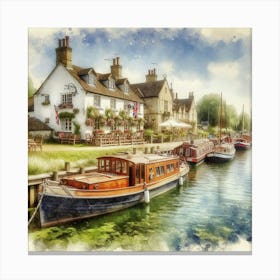 Boat outside pub water colour Canvas Print