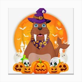 Walrus Lover Scary Pumpkin Skull Witch Walrus Halloween Canvas Print