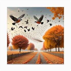 Autumn Birds In The Park 1 Canvas Print