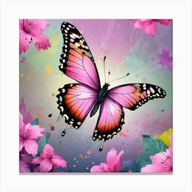 Butterfly With Flowers 13 Canvas Print