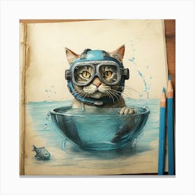 Scuba Diving Cat Canvas Print