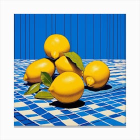 Lemons Blue Checkerboard Canvas Print