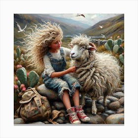 Girl With A Sheep Canvas Print
