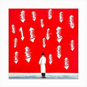 Abstract Illustration Of A Human Figure Pondering In A Sea Of White With Vivid Red Caution Signs Ch (3) Canvas Print