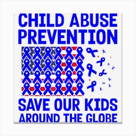 American Flag With Blue Ribbon For Child Abuse Prevention Canvas Print