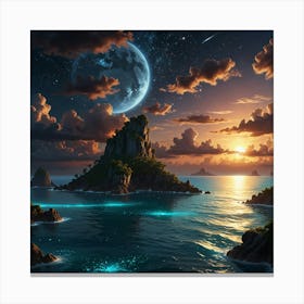 Moon Over The Ocean Canvas Print