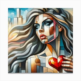 Mosaic Girl With Heart Canvas Print