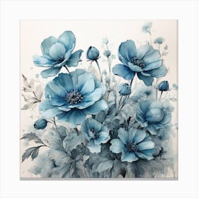 Painting of blue flowers in a vase Canvas Print