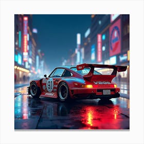 Porsche 911 Gt1 Amidst A Colorful Watercolor City Night 1 Canvas Print