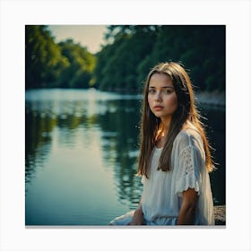 Portrait Of A Girl By The River Canvas Print