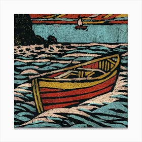 Oil painting of a boat in a body of water, woodcut, inspired by Gustav Baumann 6 Canvas Print