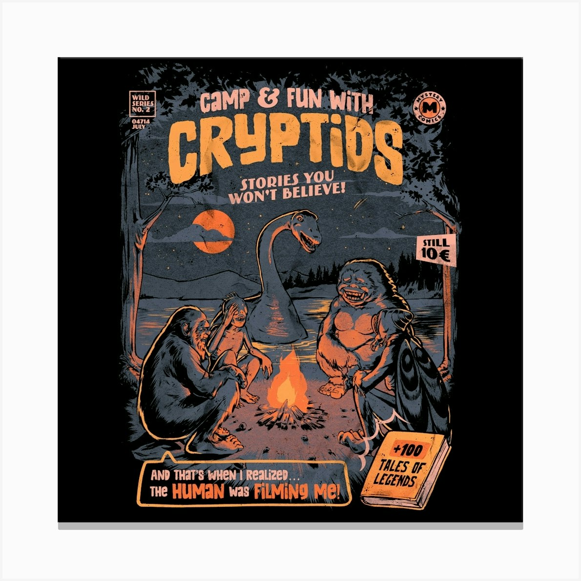 Cryptids Camp Funny Comic Retro Canvas Print by Edu Ely