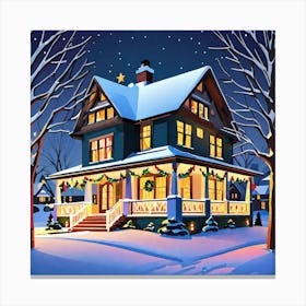 Christmas House At Night 1 Canvas Print