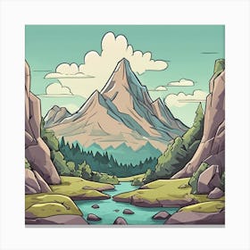 Landscape With Mountains And River Canvas Print