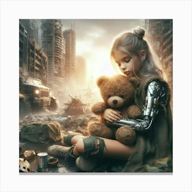 Little Girl With Teddy Bear 16 Canvas Print