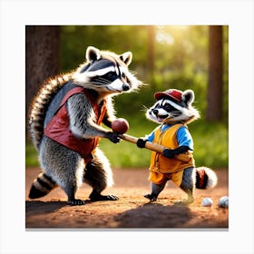 Raccoons Playing Baseball 1 Canvas Print