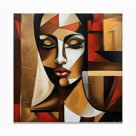 oil painting of a beautiful woman, in the style of geometric shapes and lines, abstract Canvas Print